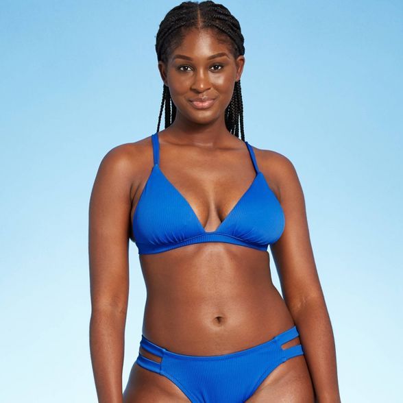 Women's Ribbed Triangle Bikini Top - Shade & Shore™ Sapphire Blue | Target