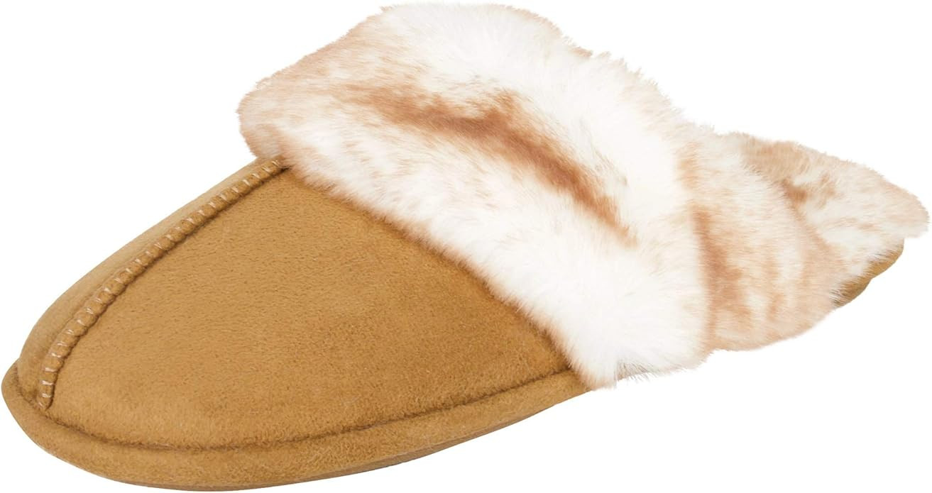 Jessica Simpson Women's Comfy Faux Fur House Slipper Scuff Memory Foam Slip on Anti-Skid Sole | Amazon (US)