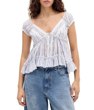 Skyle Striped Cap Sleeve Blouse | Dillard's