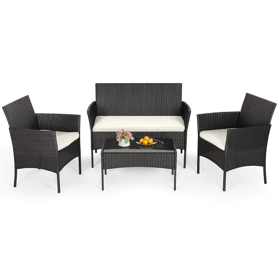 FDW | 4-Piece Patio Furniture Set | Outdoor Wicker Furniture with Coffee Table | Modern Rattan Ch... | Amazon (US)