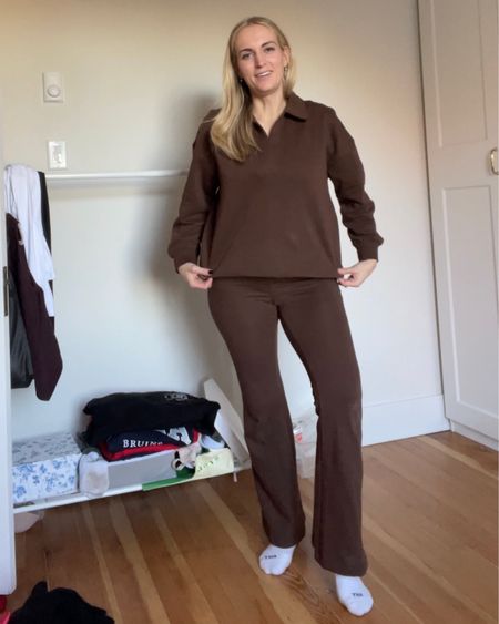 SALE ALERT - Terrible photo, awesome matching set! This collared pullover is so versatile and the pants are fleece lined flared leggings and they are SO cozy! Both pieces are 40% off making them under $20. - old navy sale - cozy outfit - comfy outfit - midsize fashion 

#LTKsalealert #LTKfindsunder50 #LTKstyletip