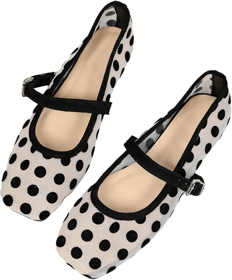 Milumia Women's Leopard Print Mesh Ballet Flats Trendy Square Closed Toe Maryjane Flat Shoes | Amazon (US)