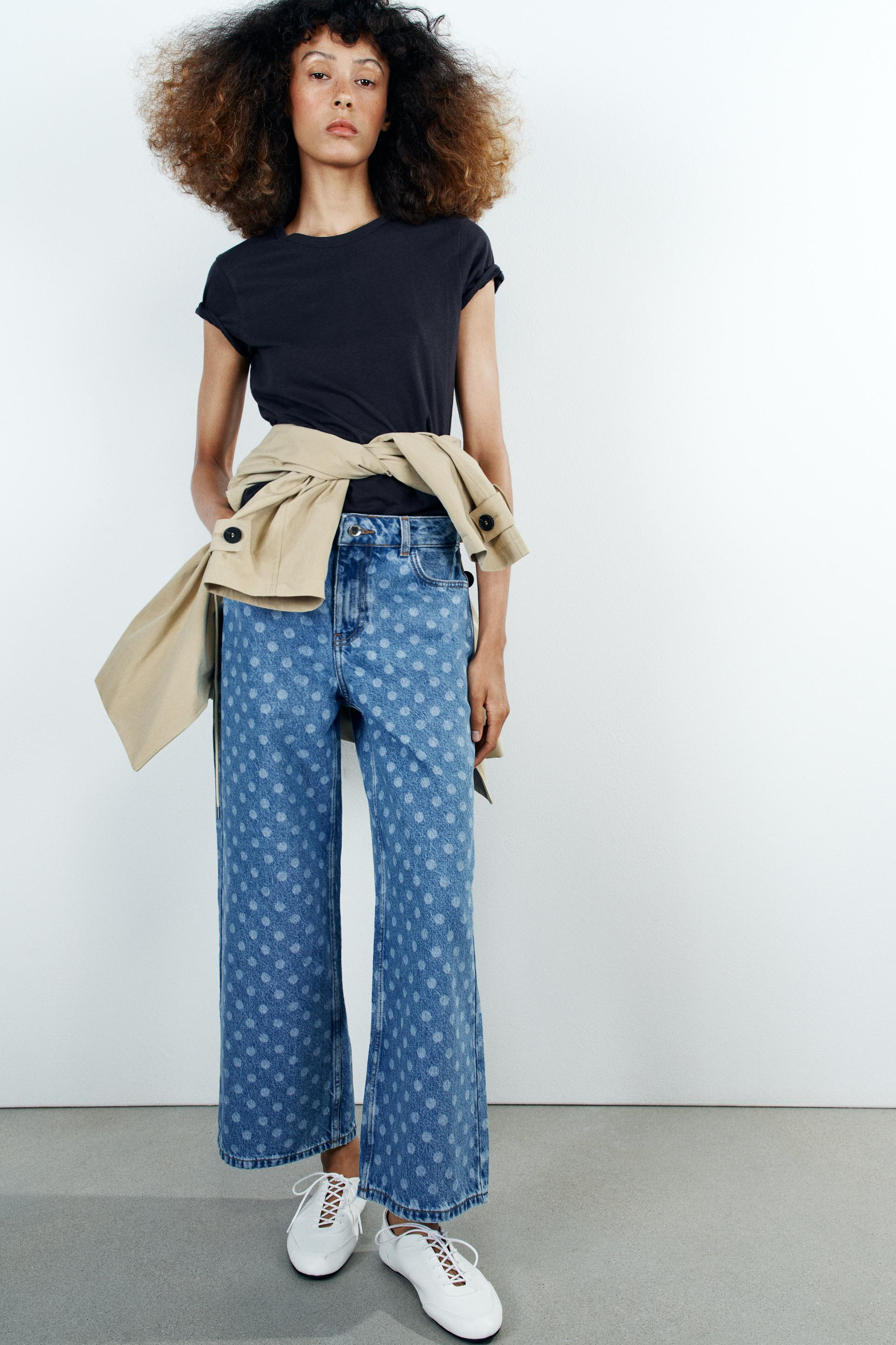 Zara - Z1975 High Rise Polka Dot Culotte Jeans - Mid-Blue - 30 (Us 10) - Woman | Zara US