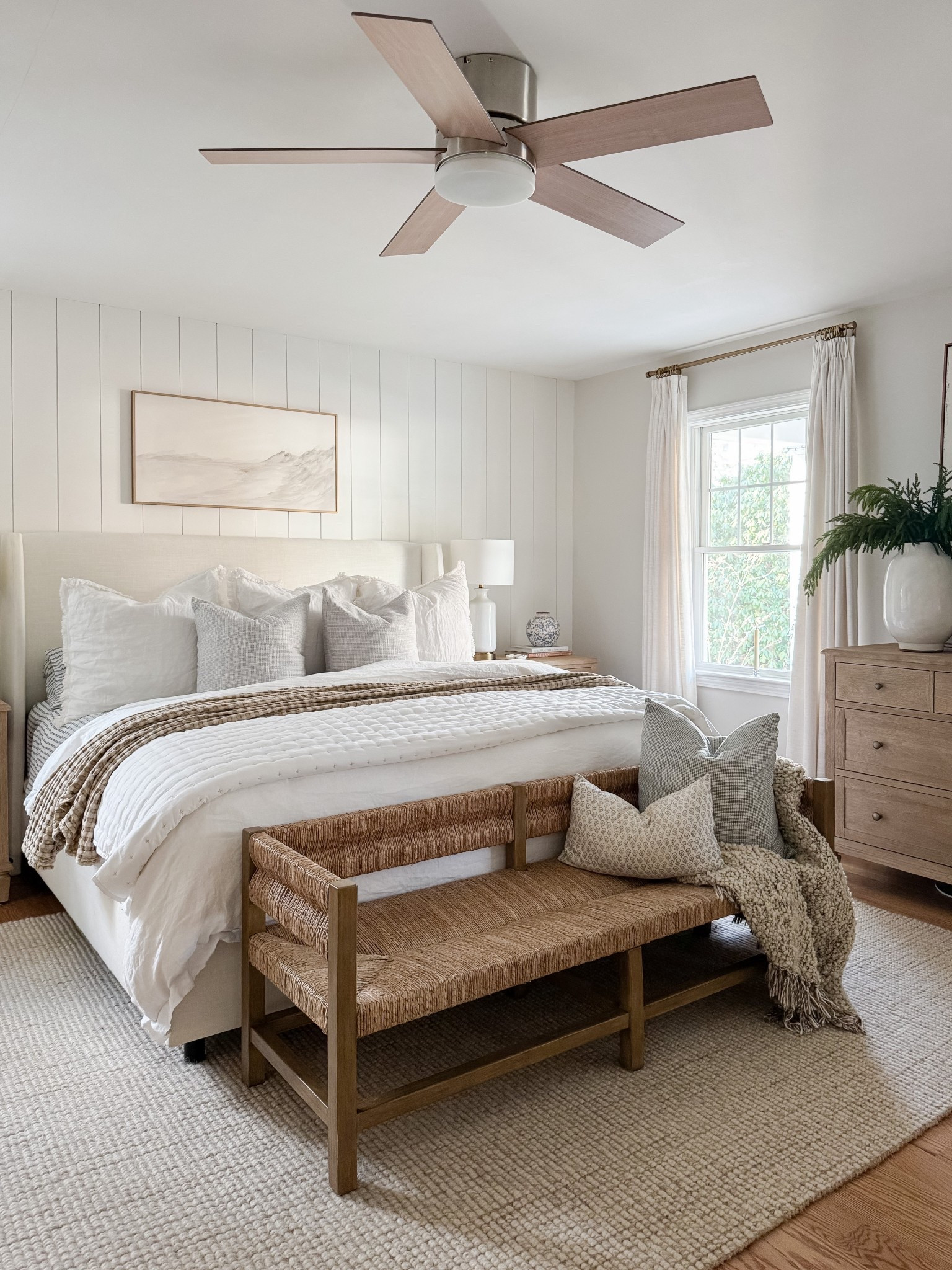 Layered bedding, warm wood tones, and soft textures make this coastal bedroom feel calm and complete. coastal bedroom decor, neutral bedroom, upholstered bed, woven bench, coastal home style, serene bedroom, timeless interiors, bedroom inspiration, sherricalnanhome

#LTKFindsUnder50 #LTKFindsUnder100 #LTKHome