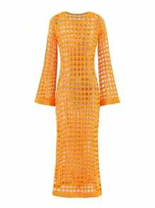 Plus Size Sexy Solid Hollow Out Long Sleeve Maxi Cruise Cover Up Dress Summer | SHEIN