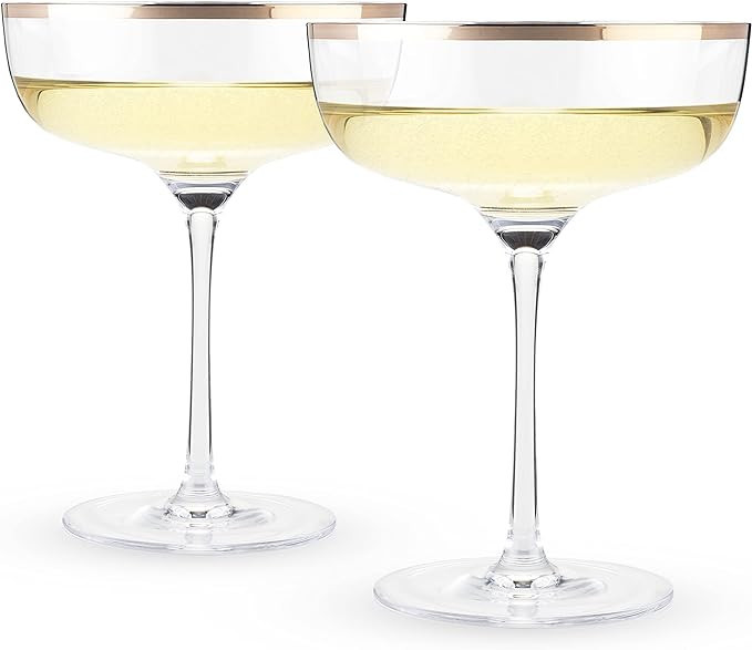 Twine Copper Rim Crystal Coupe Glasses, Electroplated Copper Rim - Set of 2, 10oz | Amazon (US)