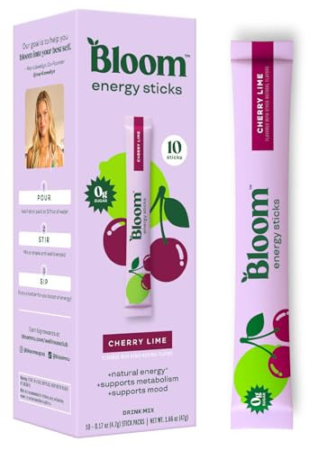 Bloom Nutrition Energy Drink Powder Packets, Sugar Free Energy Drink Mix with L-Theanine, B Vitamins & Natural Caffeine, On the Go Powder Sticks for Natural Energy, 10 Calories (10 Pouches (Pack of 1), Cherry Lime) | Amazon (US)