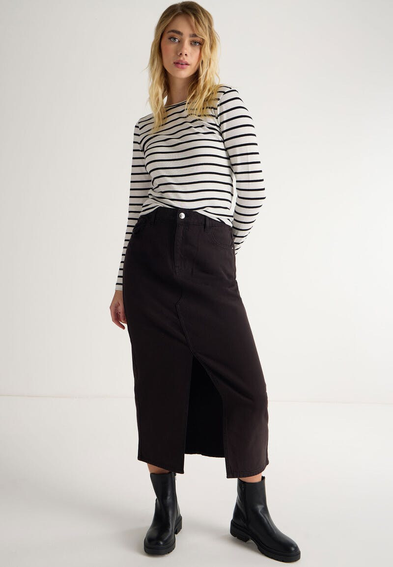 Womens Black Denim Midi Skirt | Peacocks