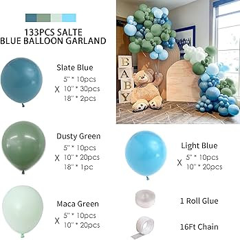 Slate Blue Balloon Arch Kit,Baby Blue Light Green Balloons for Baby Shower Boy Birthday Party Bac... | Amazon (US)