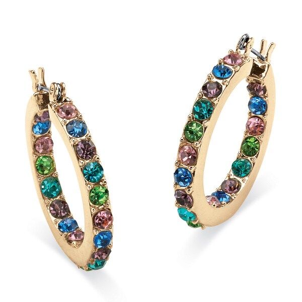 Multicolor Crystal Inside Out Hoop Earrings in Yellow Gold Tone Color Fun | Bed Bath & Beyond