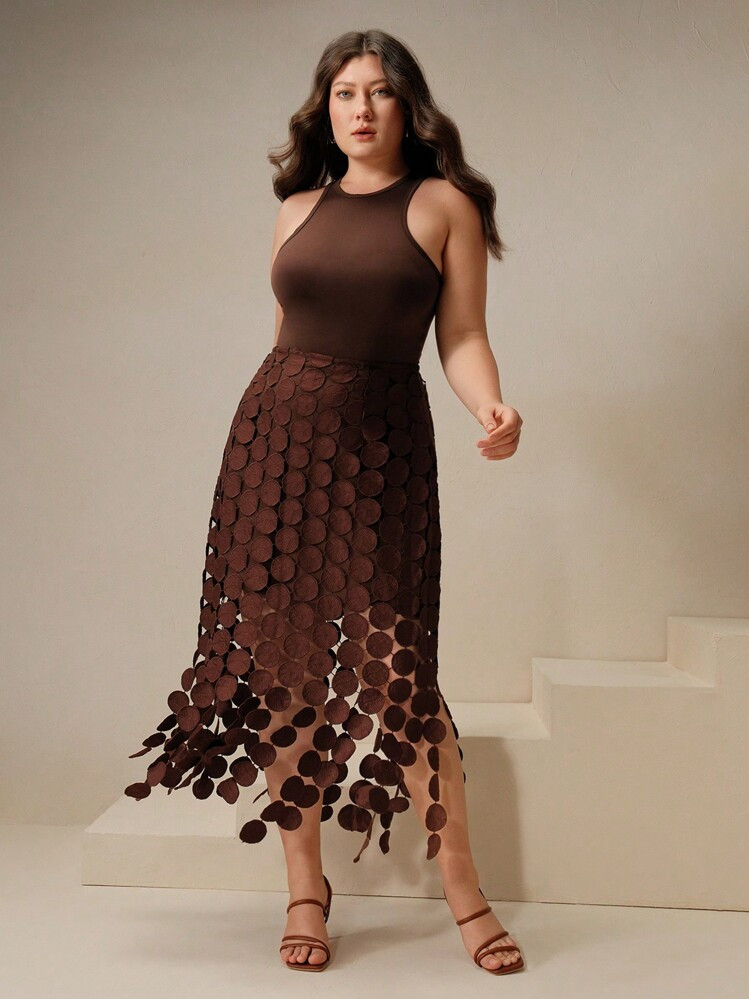 Anewsta Plus Size Women Korean Style Circular Pendant Decor A-Line Skirt | SHEIN