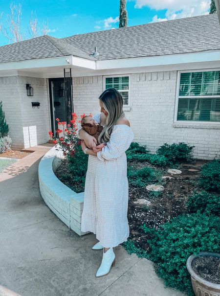 Amazon spring dresses - flattering outfits - postpartum outfits - mommy and me outfit - mom and baby outfits - white cowboy boots #amazonfashion #competition 

#LTKfamily #LTKFind #LTKbaby