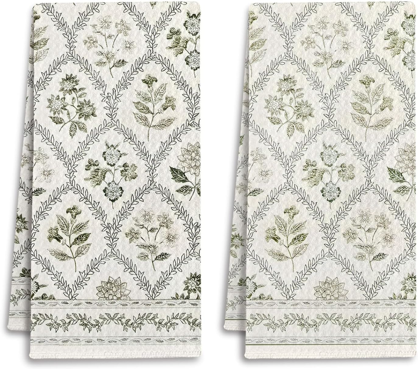 Boho Botanical Floral Kitchen Towels, Farmhouse Cottagecore Dish Tea Towels for Kitchen Decor, Retro Art Nouveau Flower Decorative Hand Towel for Bathroom, 16x24 Inches Set of 2 | Amazon (US)