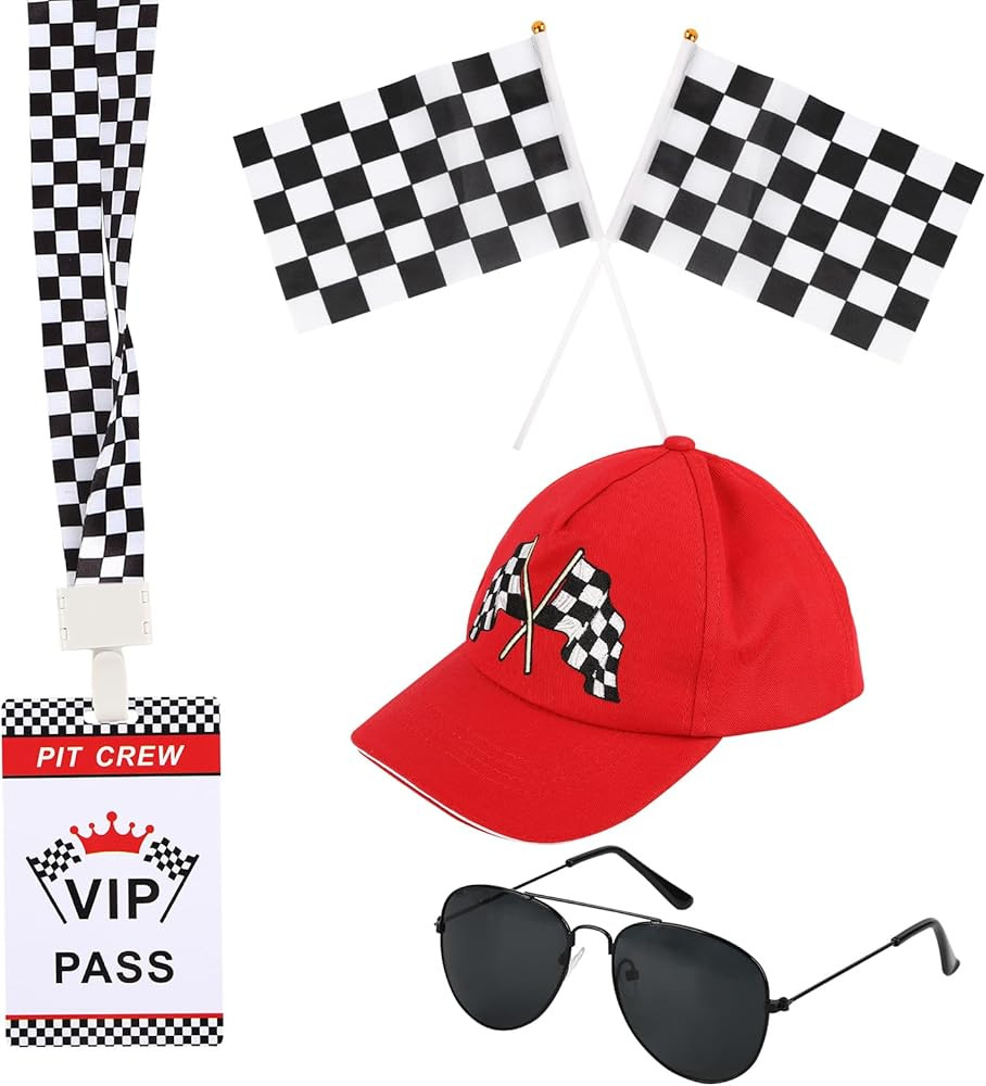 Kids Race Car Driver Costume Boys Girls Set Race Car Outfit Accessories Hats Eyeglasses Flags Rac... | Amazon (US)