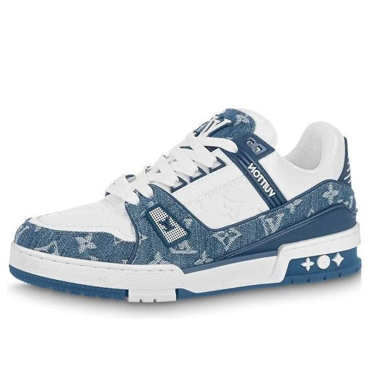 (WMNS) LOUIS VUITTON LV Trainer Sneakers 'White with Blue Mesh Monogram' | KICKS CREW