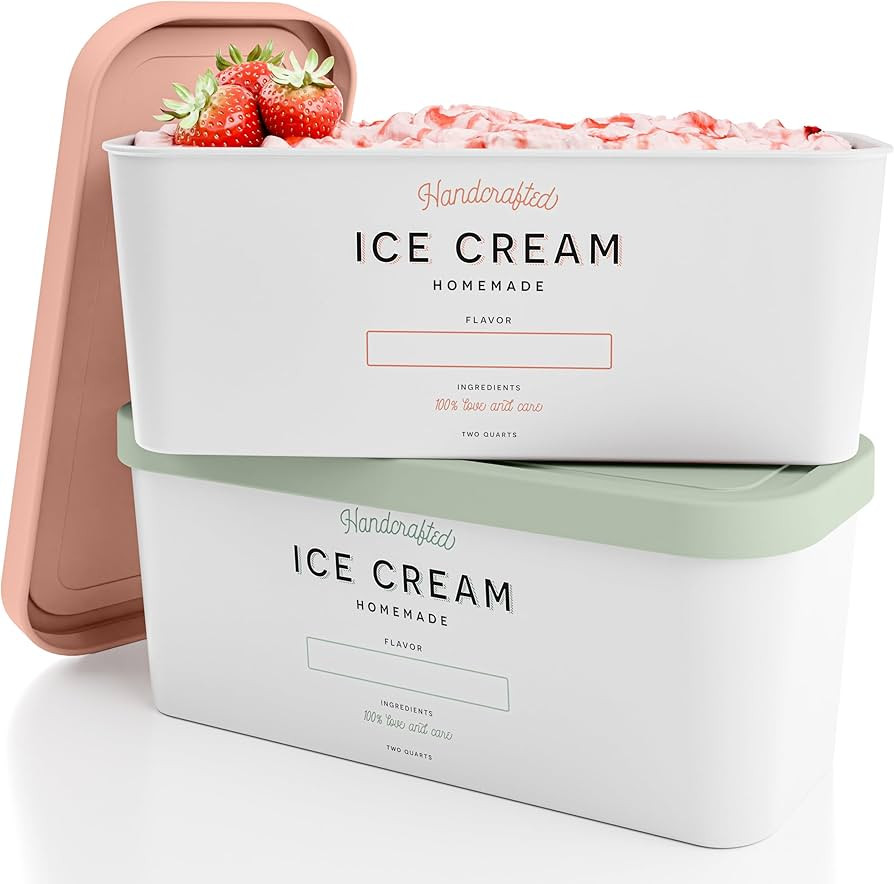ZICOTO Set of 2 Reusable Ice Cream Tub Containers 2 Quart Each - Perfect for Homemade Sorbet, Fro... | Amazon (US)