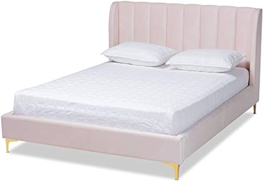 Baxton Studio Saverio Modern Velvet Upholstered Queen Platform Bed in Light Pink | Amazon (US)