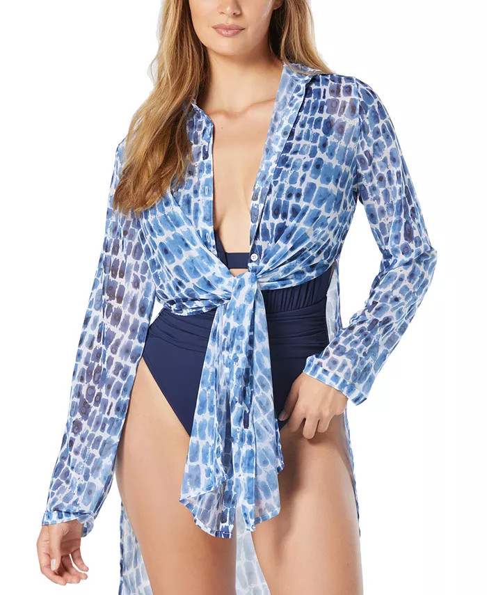 Women's Convertible Front-Tie Shirt Swim Cover-Up | Macys (US)