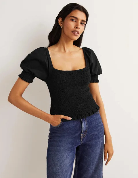 Square Neck Smocked Jersey Top | Boden (US)