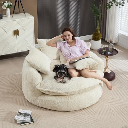 55 inch Oversized Round Chair, Fluffy Chenille Boneless Sofa with Extra Deep Seat for Living Room... | Amazon (US)