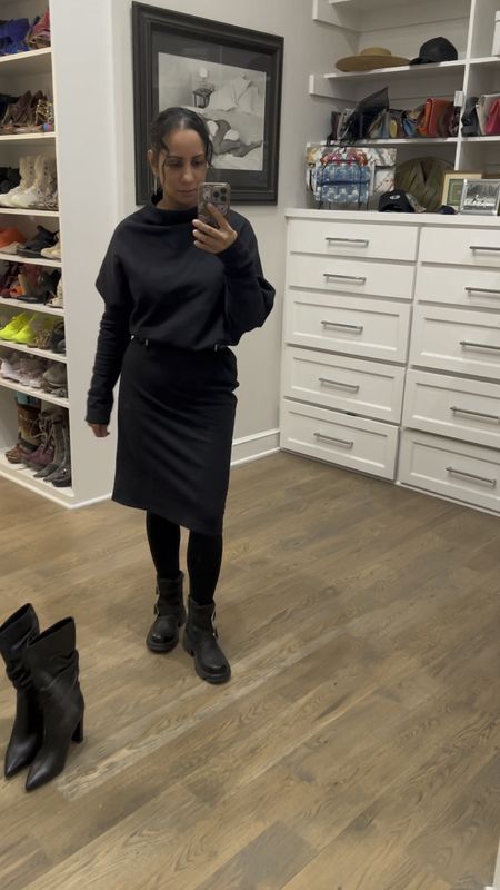 Dress. Love pairing a sweater or sweatshirt dress with a belt & boots. It's an easy way to take a comfortable dress & make a chic look.

#boots #booties #belt #widebelt #blackbelt 

#LTKstyletip #LTKVideo #LTKover40