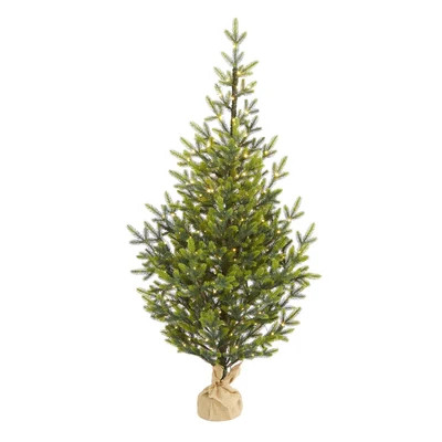 5’ Fraser Fir “Natural Look” Artificial Christmas Tree with 200 Clear LED Lights, a Burlap Base and 853 Bendable Branches | Nearly Natural