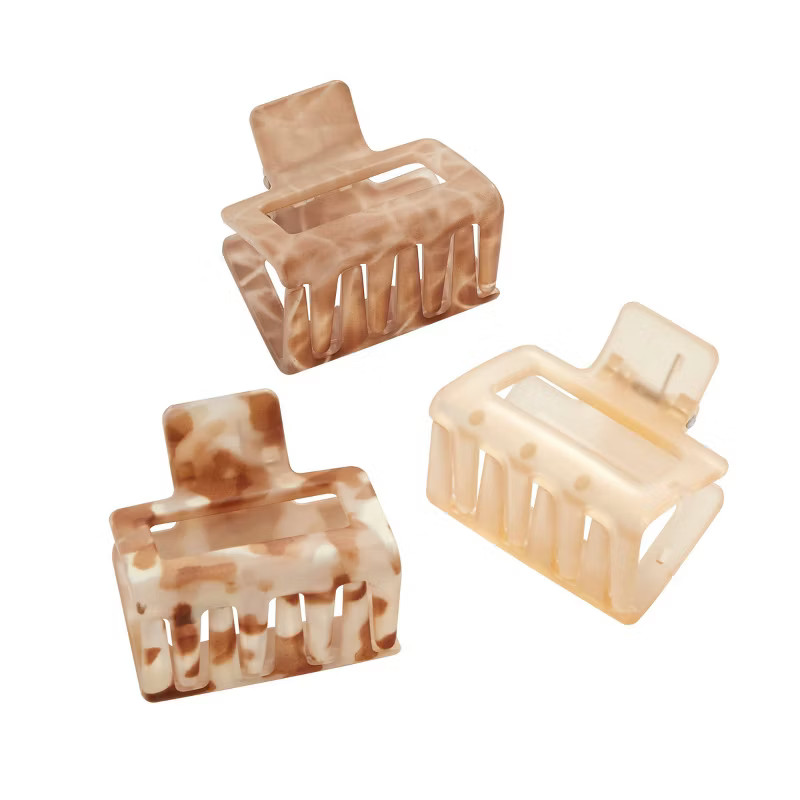 scünci Recycled Rectangular Open Center Claw Clips - Neutral - All Hair - 3pk | Target