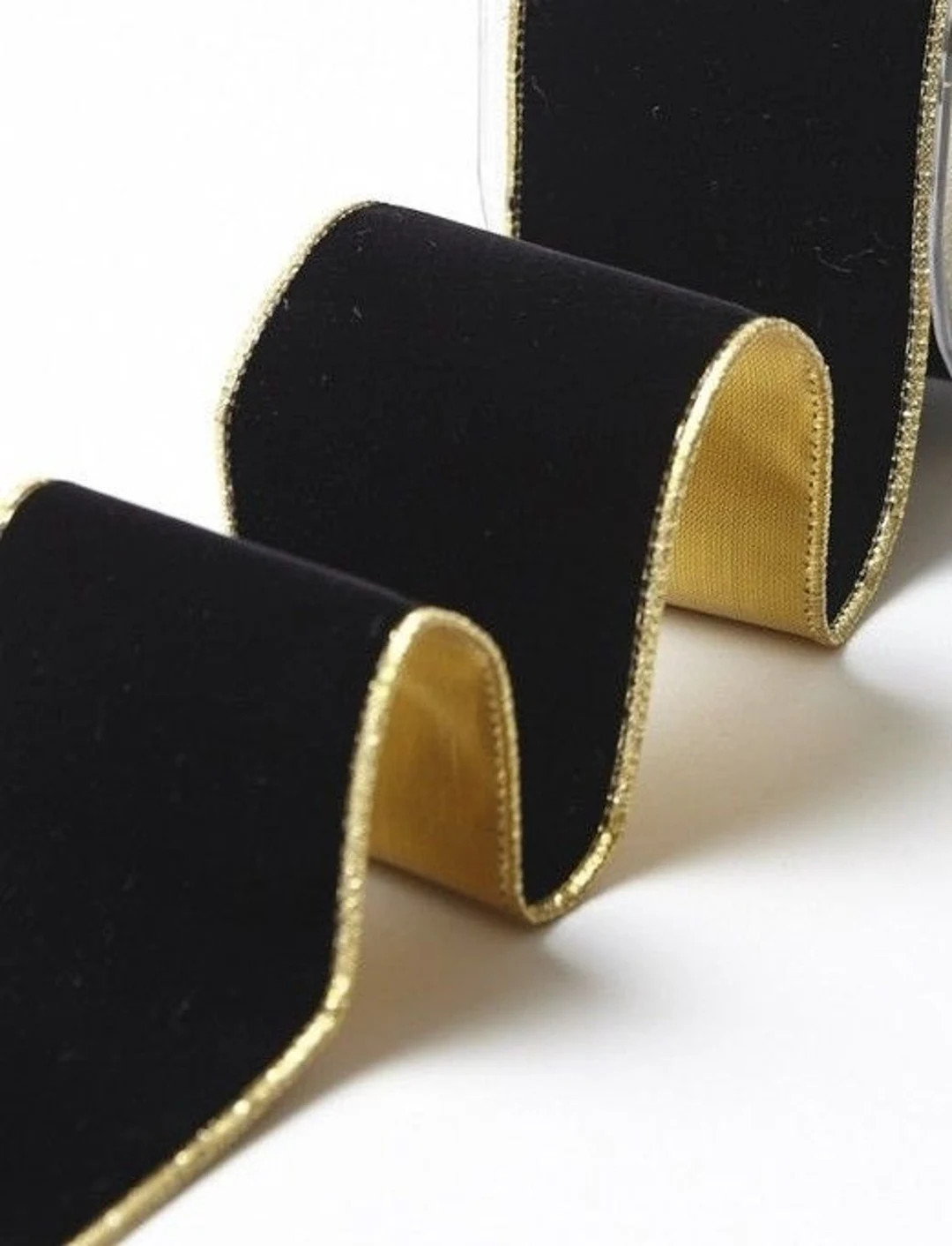 BLACK Christmas Velvet Ribbon with Gold Back, 10yd Roll Extra Wide 2.5" Florist Supplies Brides W... | Etsy (US)
