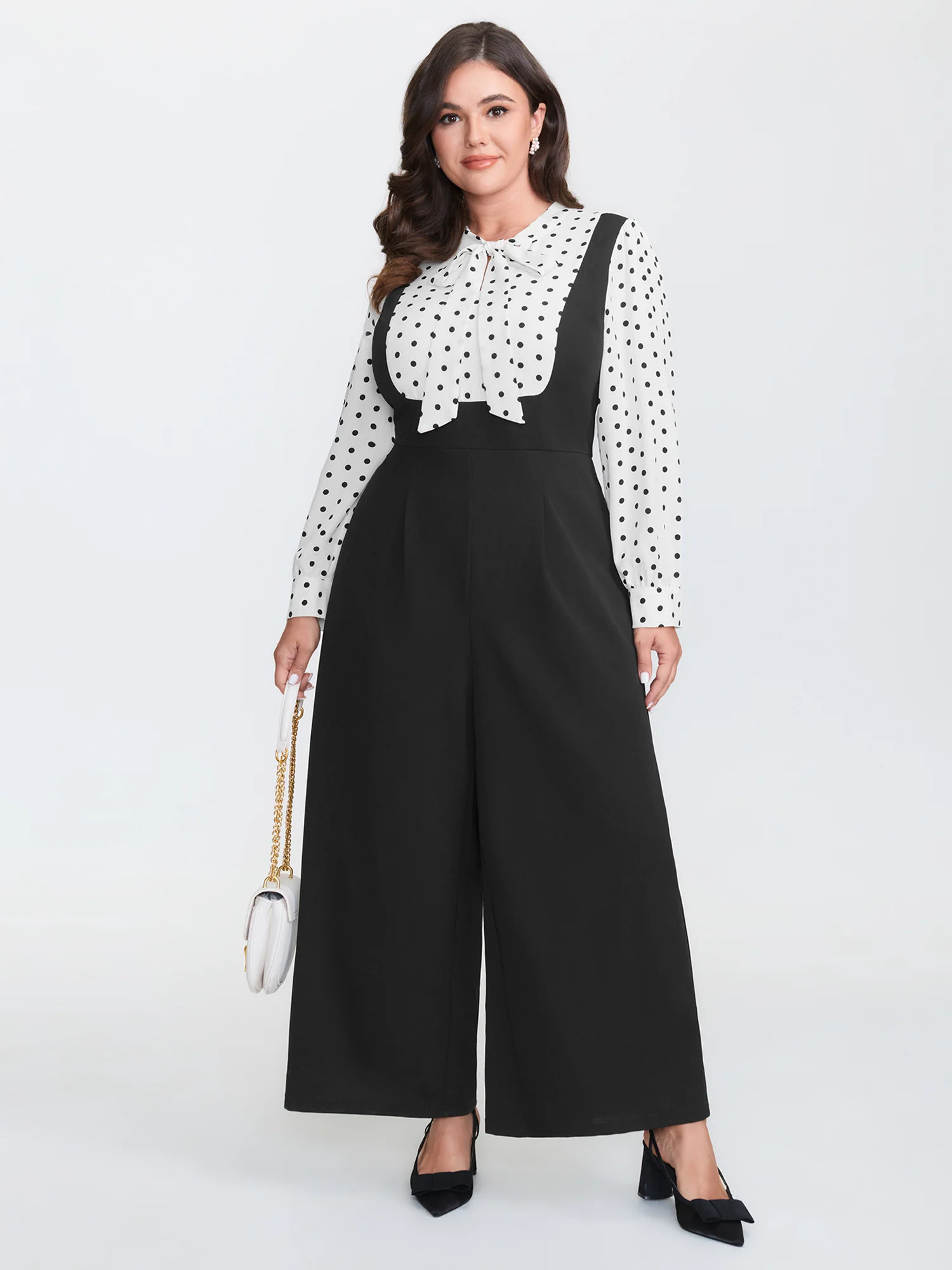 2-In-1 Polka Dot Neck-Tie Jumpsuit | Bloomchic