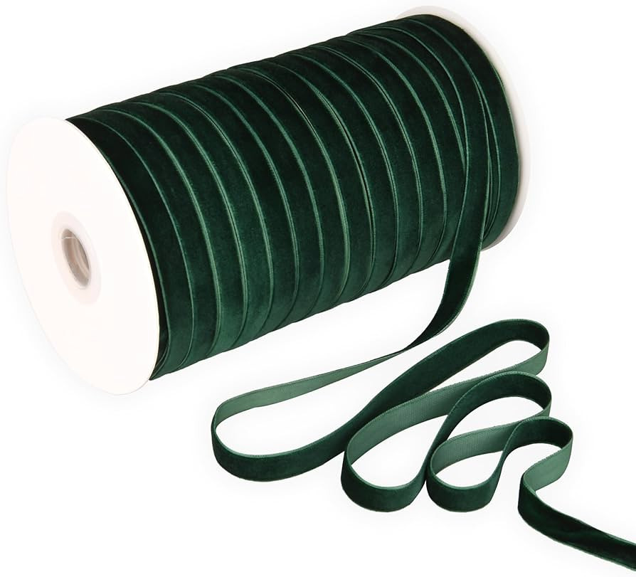 Dark Green Velvet Ribbon 3/8'' 100 Yards Velvet Fabric Vintage Ribbon for Christmas Tree, Gift Wr... | Amazon (US)