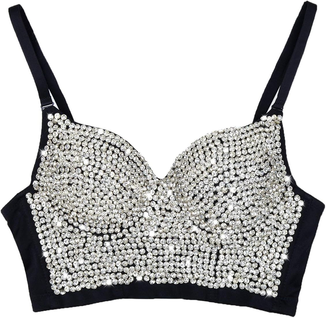 ELLACCI Women's Rhinestone Diamond Push up Bustier Crop Top Sexy Punk Corset Bra Black | Amazon (US)