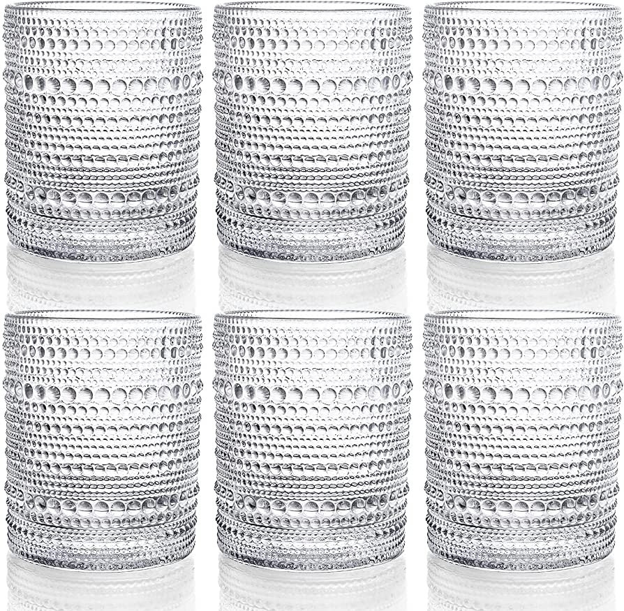 ZOOFOX Set of 6 Romantic Water Glasses, 12 oz Hobnail Glasses Tumbler, Clear Embossed Vintage Gla... | Amazon (US)