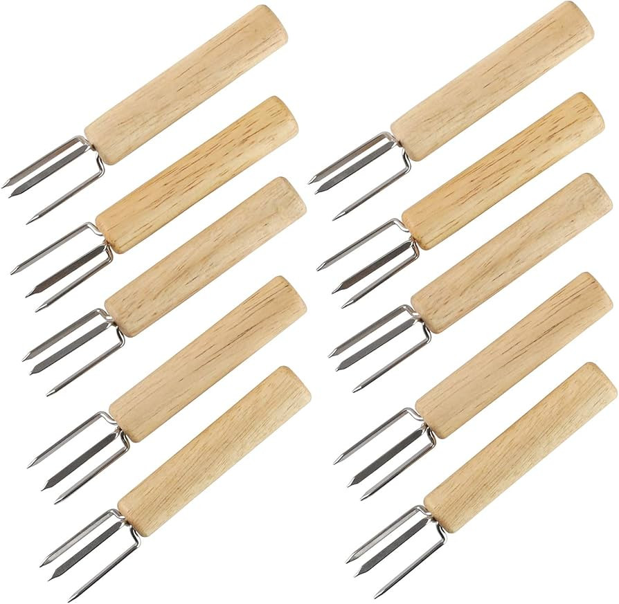 YellRin Corn Holders Set of 10 Stainless Steel Corn on The Cob Holders Fruit Forks with Wood Hand... | Amazon (US)