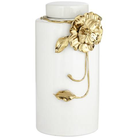Fleur 12 1/2" High Shiny White Gold Ceramic Ginger Jar | Lamps Plus