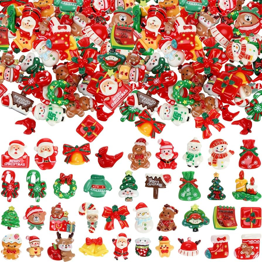 Giegxin 40 Pcs Christmas Resin Charm Kawaii Red Cardinal Candy Canes Santa Claus Flat Back Caboch... | Amazon (US)