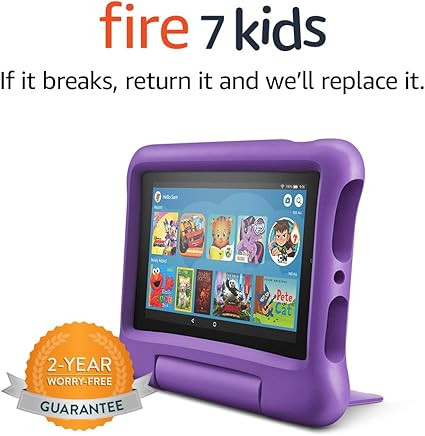 Fire 7 Kids tablet, 7" Display, ages 3-7, 16 GB, (2019 release), Purple Kid-Proof Case | Amazon (US)