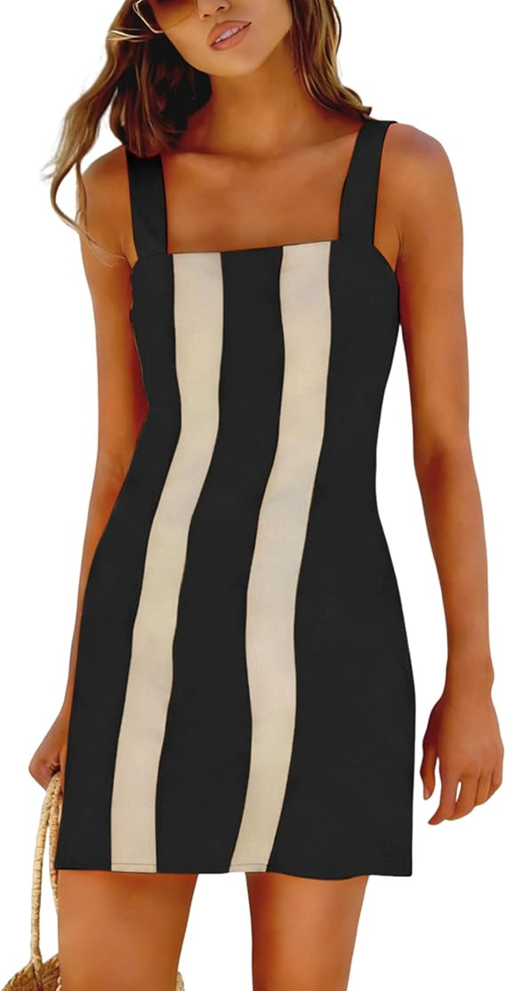 Yidarer 2026 Women's Summer Color Block Mini Dress Overall Dress Casual Beach Sundress Vacation B... | Amazon (US)