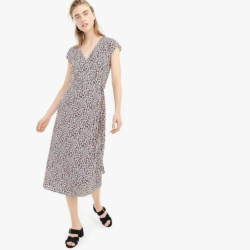 Midi wrap dress in soft rayon pink leopard print | J. Crew US