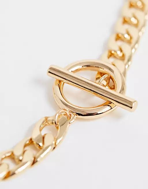 ASOS DESIGN necklace with t bar and curb chain in gold tone | ASOS (Global)