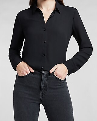 Padded Shoulder Button-Up Shirt | Express