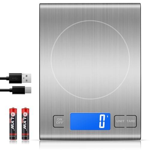33lb Rechargeable Food Scale, Diyife 304 Stainless Steel Digital Kitchen Scale, 7.5 * 5.5 in Weight Grams and Ounces for Baking, Cooking, 5 Units with Tare Function, LCD Display, 2 AAA Batteries | Amazon (US)