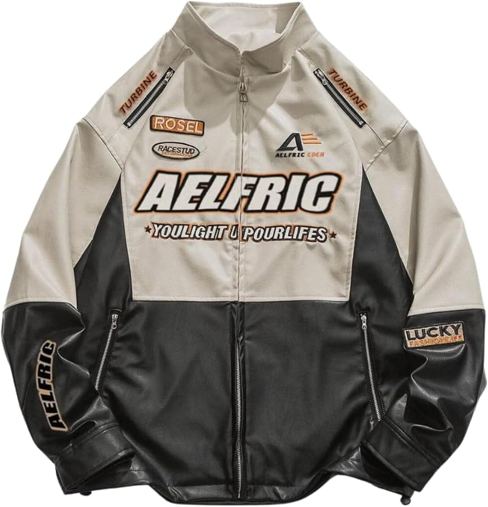 Aelfric Eden Jackets Racer Racket Vintage Graphic Baseball Oversized Jacket Coats Streetwear Casu... | Amazon (US)