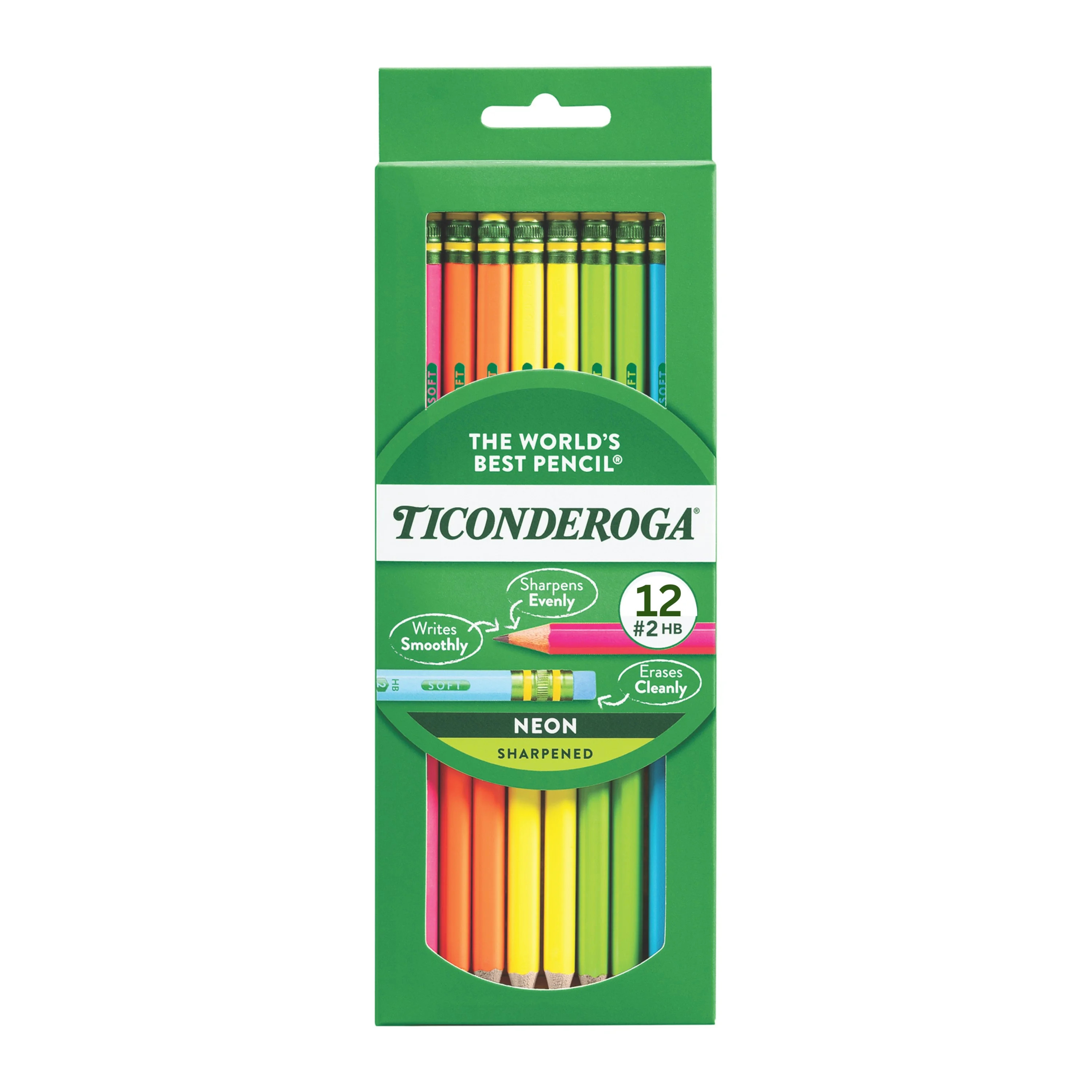 Ticonderoga Wooden Pencils, Presharpened, #2 HB Soft, Neon, 12Ct Lead .03 | Walmart (US)