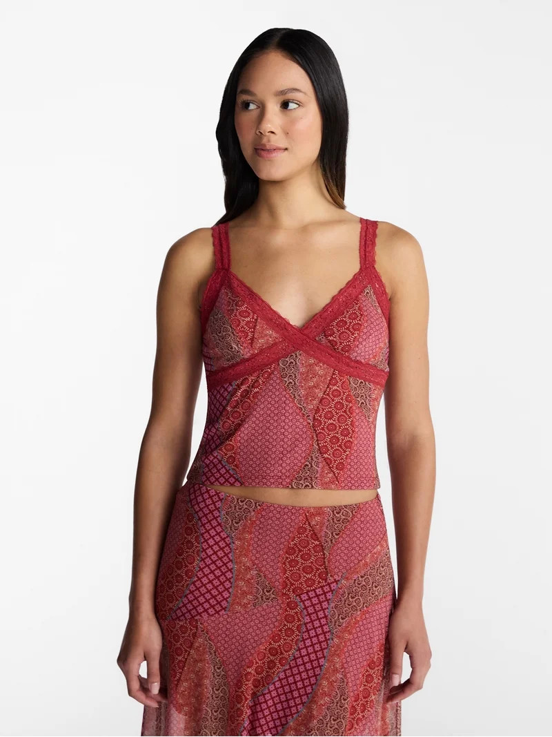 No Boundaries Mesh Lace Triangle Tank Top, Women's XXS-XXL | Walmart (US)