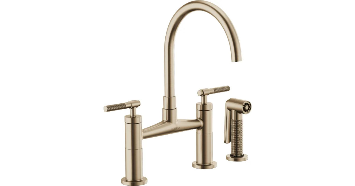 Brizo Litze Double Handle Arc Spout Bridge Kitchen Faucet with Knurled Handle - Limited Lifetime ... | Build.com, Inc.