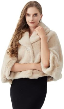 GRAN ORIENTE Women'S Short Faux Fur Coat Shawl Style,Warm Loosely Fitted Evening Wedding Casual O... | Amazon (US)