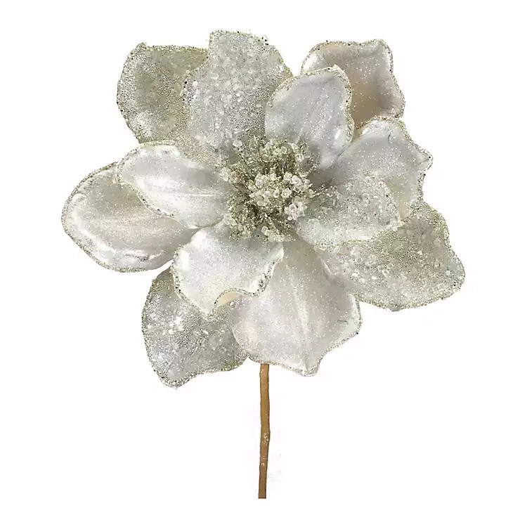 New! Glittered Silver Magnolia Stems, Set of 6 | Kirkland's Home