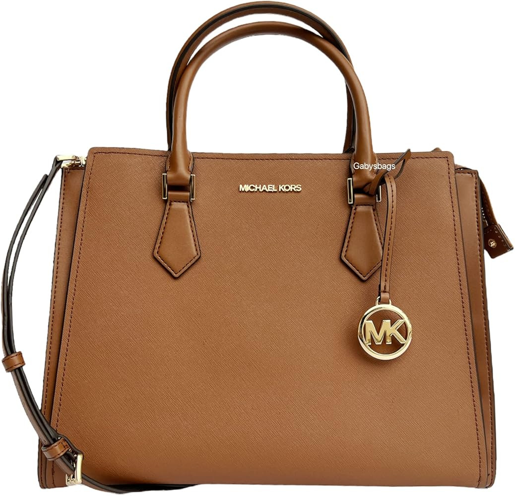 Michael Kors Hope Large Leather Satchel Messenger Crossbody Bag Luggage Brown | Amazon (US)