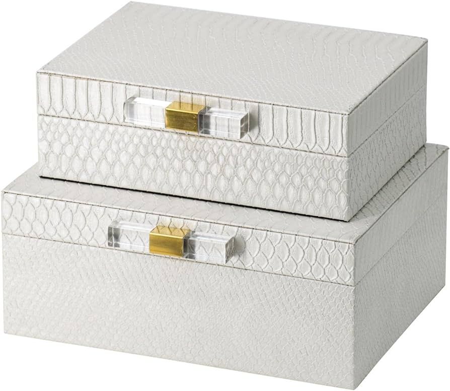 A&B Home Snake Print Decorative Rectangular Boxes with Metal and Acrylic Handles - Set of 2 - Whi... | Amazon (US)