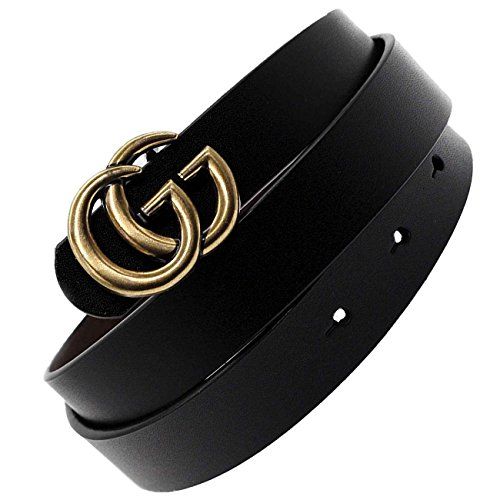 Womens Genuine Leather Thin Belts For Jeans 1.18″ Wide (black-2) | Amazon (US)